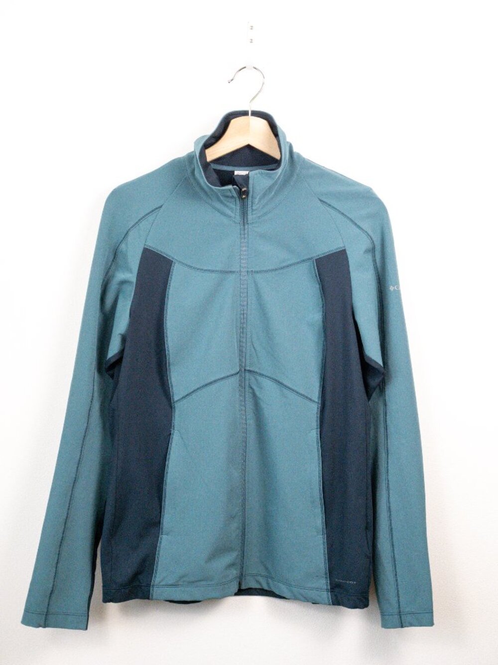 Columbia Omni Dry Teal Blue Colorblock Full Zip Performance Running Jacket M